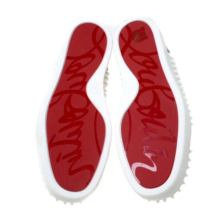 Christian Louboutin White Leather With Flourescent Matt Louis Spikes High Top Sneakers Size 45