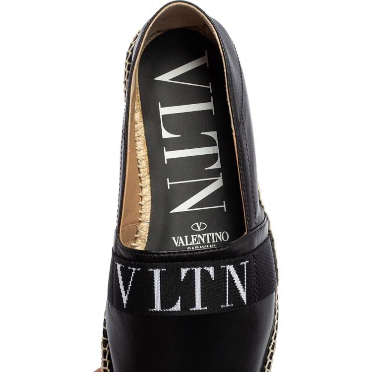 Valentino Black Leather VLTN Slip On Espadrille Flats Size EU 43.5