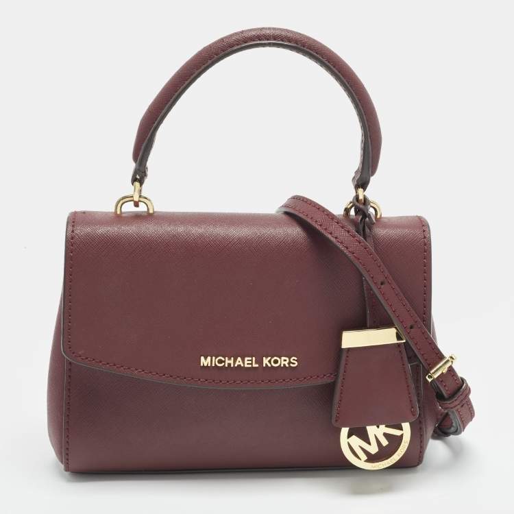 Michael Kors Ava Mini Burgundy Leather Top Handle Bag