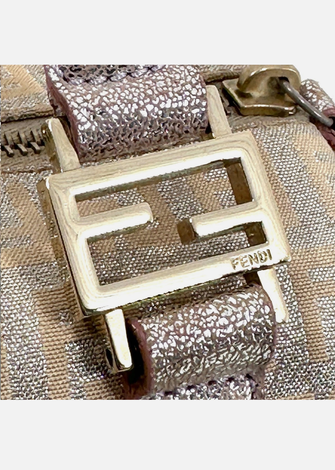 FENDI Mini Boston Bag Zucchino Canvas Leather Pink Beige Silver Purse