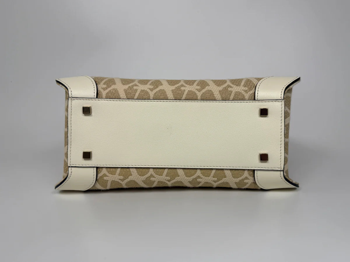 VALENTINO GARAVANI CANVAS TOTE IN BEIGE CANVAS AND LEATHER WITH GOLD HARDWARE