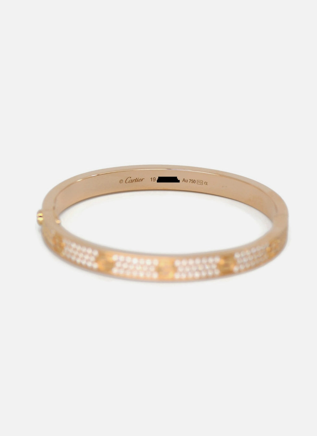 Cartier Diamond Pave 18K Rose Gold Love Bracelet Size 19