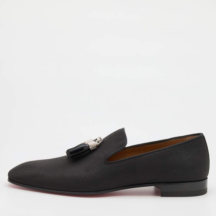 Christian Louboutin Black Nylon Rivalion Tassel Smoking Slippers Size 43
