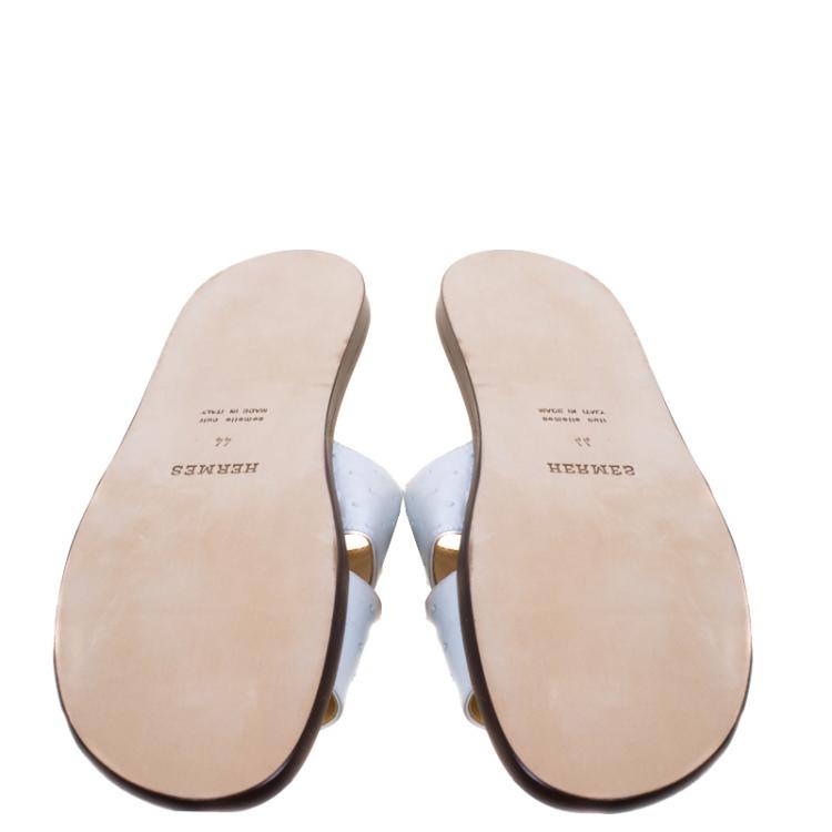 Hermes White Ostrich Izmir Sandals Size 44