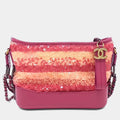 Chanel Pink/Red Leather and Sequins Gabrielle Hobo Bag Small
