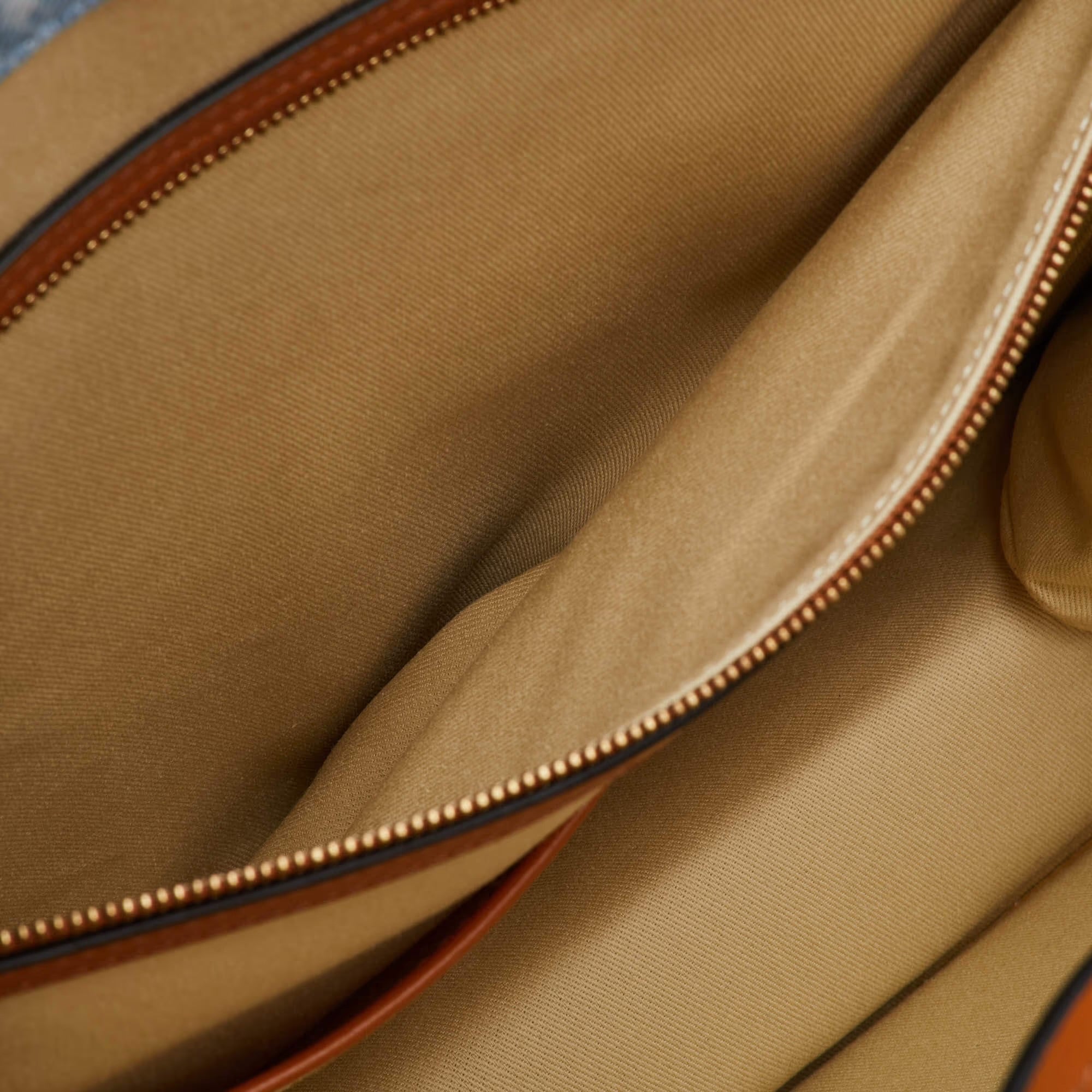 Versace Allover Blue/Brown Denim and Leather Shopper Tote