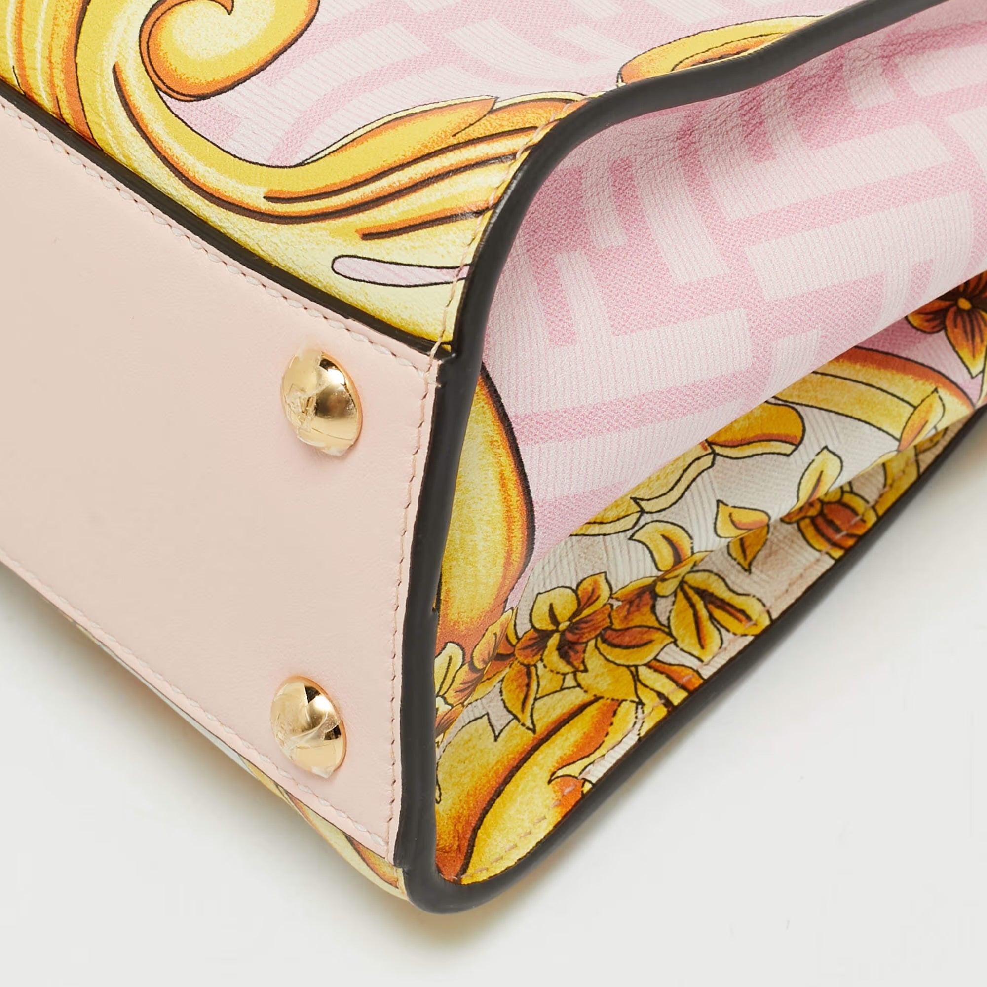 Fendi x Versace Fendace Peekaboo Mini Pink/Yellow Zucca Baroque Print Leather Top Handle Bag