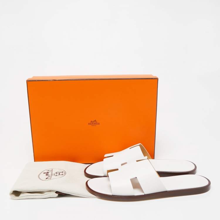 Hermes White Leather Oran Flat Sandals Size 44