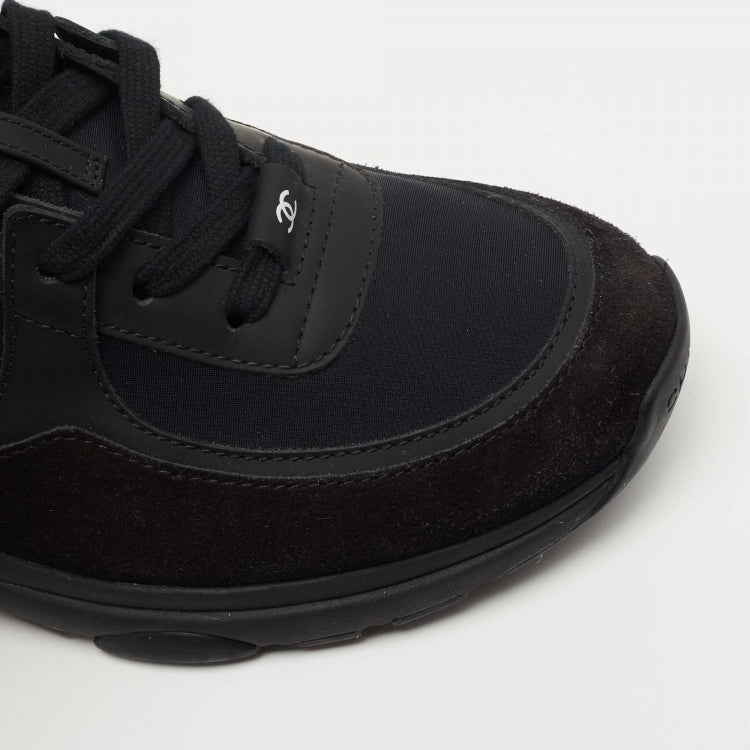 Chanel Black Suede and Fabric CC Logo Sneakers Size 40