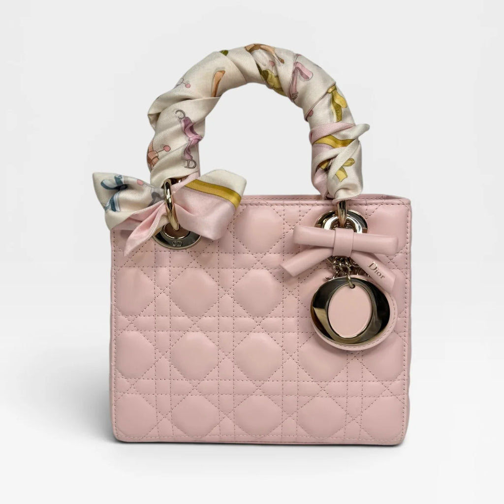 CHRISTIAN DIOR LADY DIOR SMALL BAG IN ROSE TENDRE WITH GOLD HARDWARE
