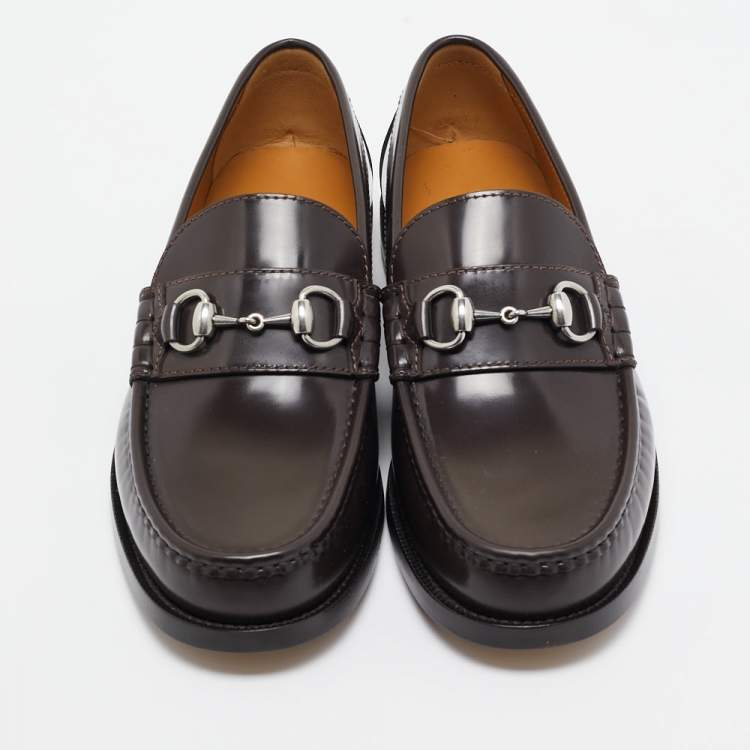 Gucci Brown Leather Horsebit Slip On Loafers Size 42.5