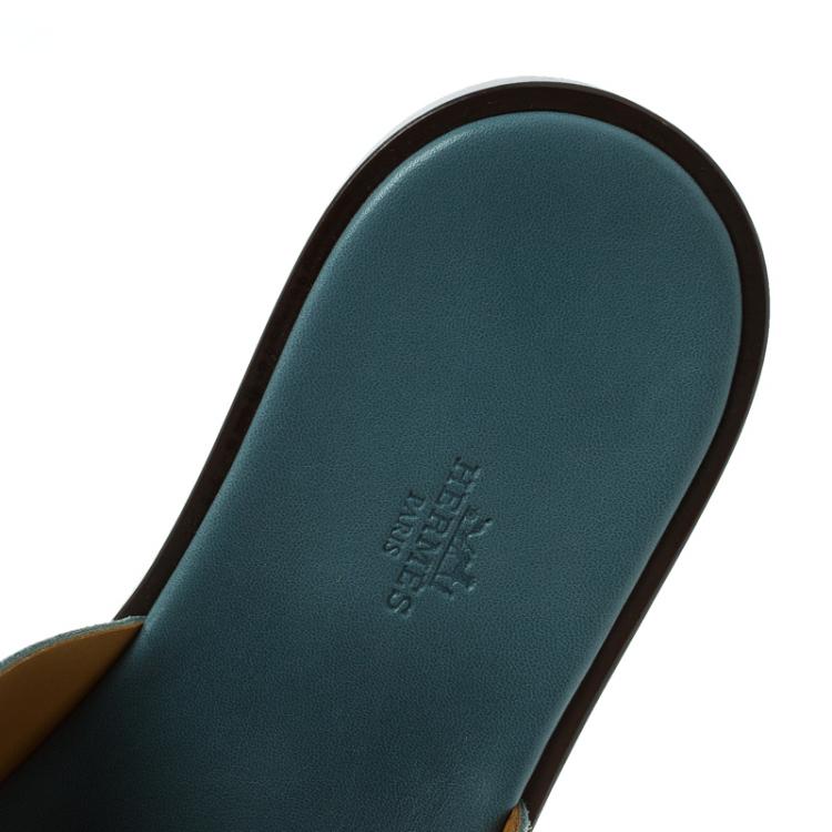 Hermes Teal Suede Izmir Sandals Size 44