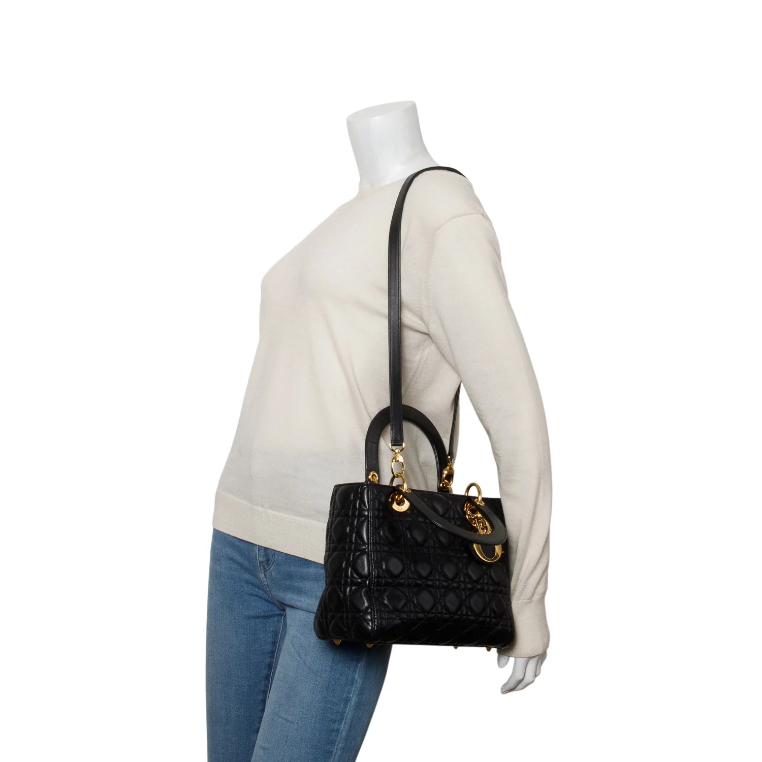 Christian Dior Black Cannage Lambskin Leather Medium Lady Dior Bag