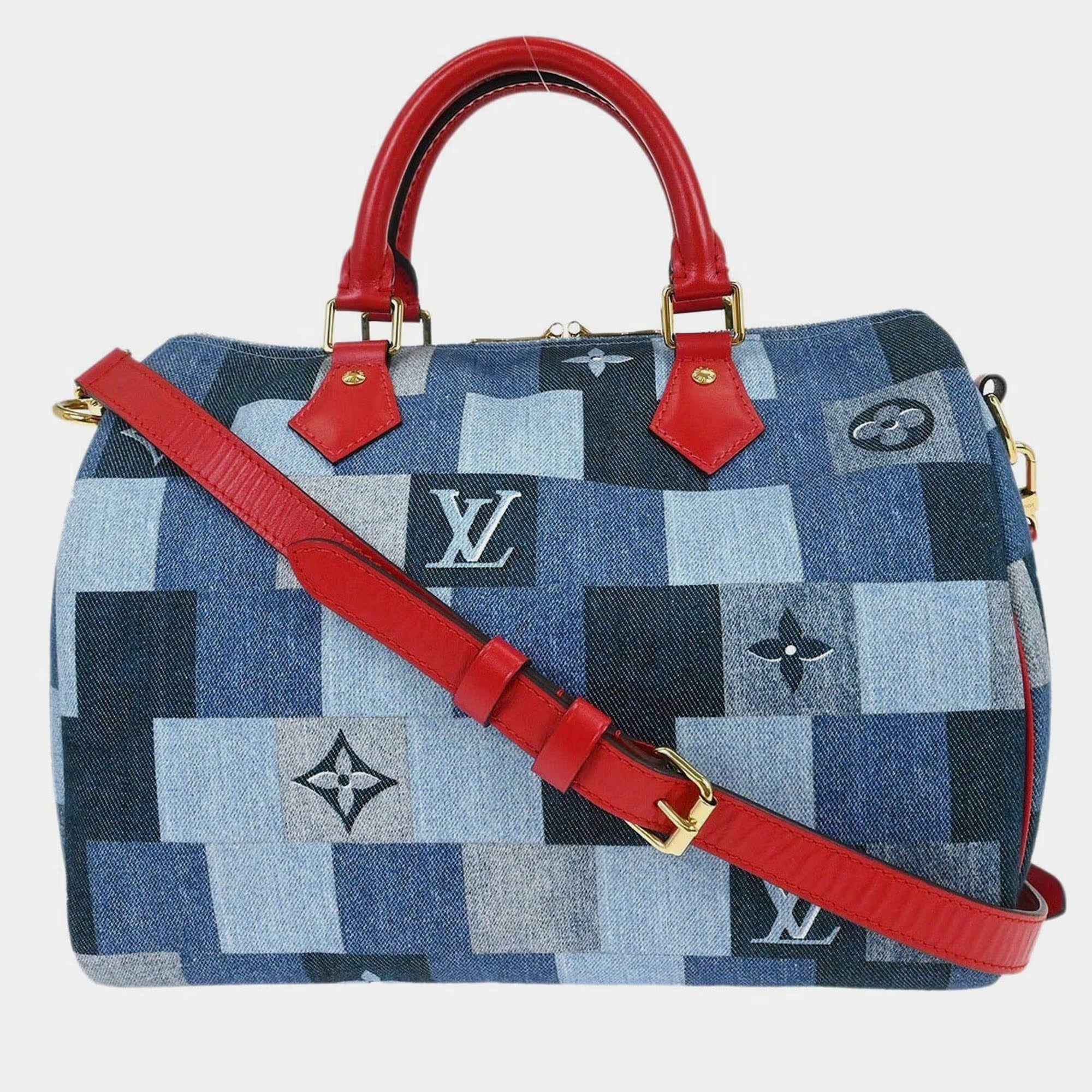 Louis Vuitton Speedy Bandouliere 30 Blue Denim Satchel Bag