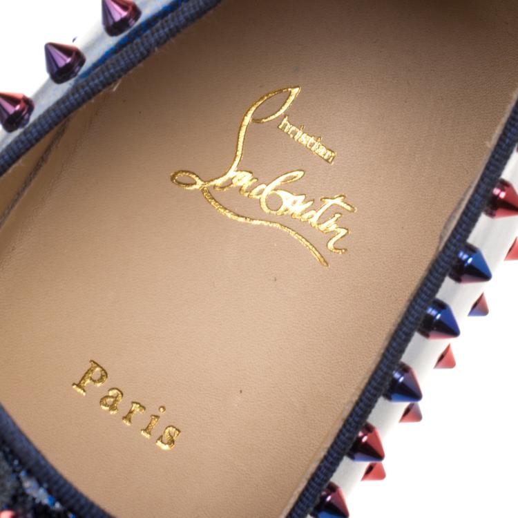 Christian Louboutin Ombrè Glitter Patent Leather Spike Pik Boat Slip On Sneakers Size 43.5