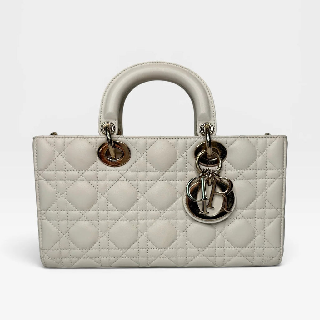 CHRISTIAN DIOR MEDIUM D-JOY BAG IN LATTE WITH PALE GOLD HARDWARE