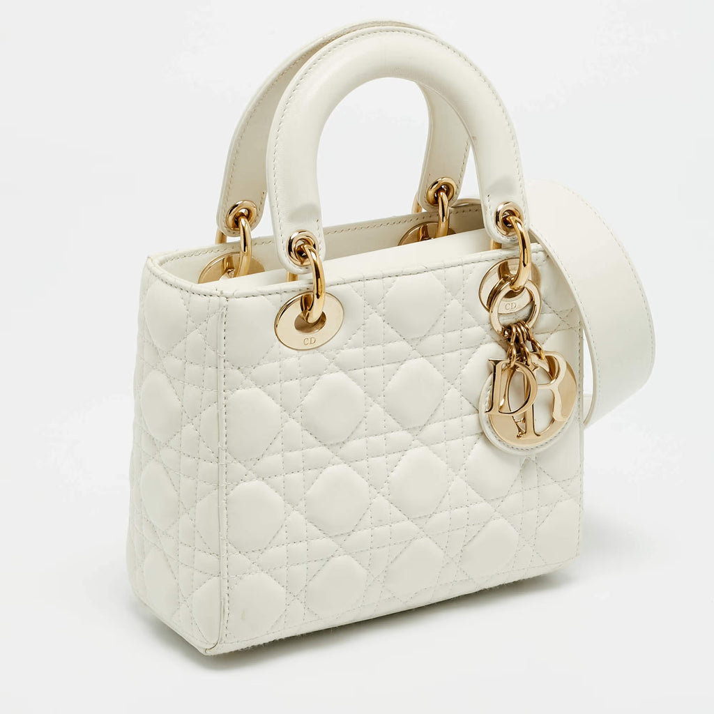 Dior Lady Dior My ABCDior Small White Cannage Leather Tote