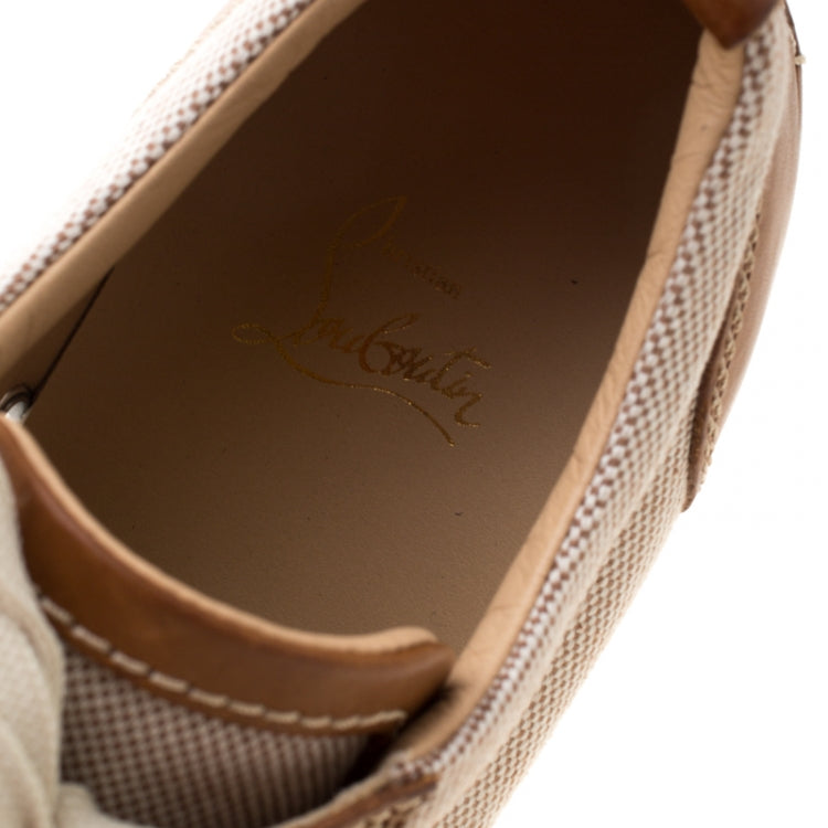 Christian Louboutin Beige/Brown Canvas and Leather Rantulow Sneakers Size 43