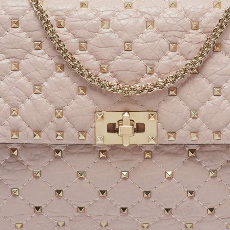Valentino Rockstud Spike Large Pink Leather Top Handle Bag