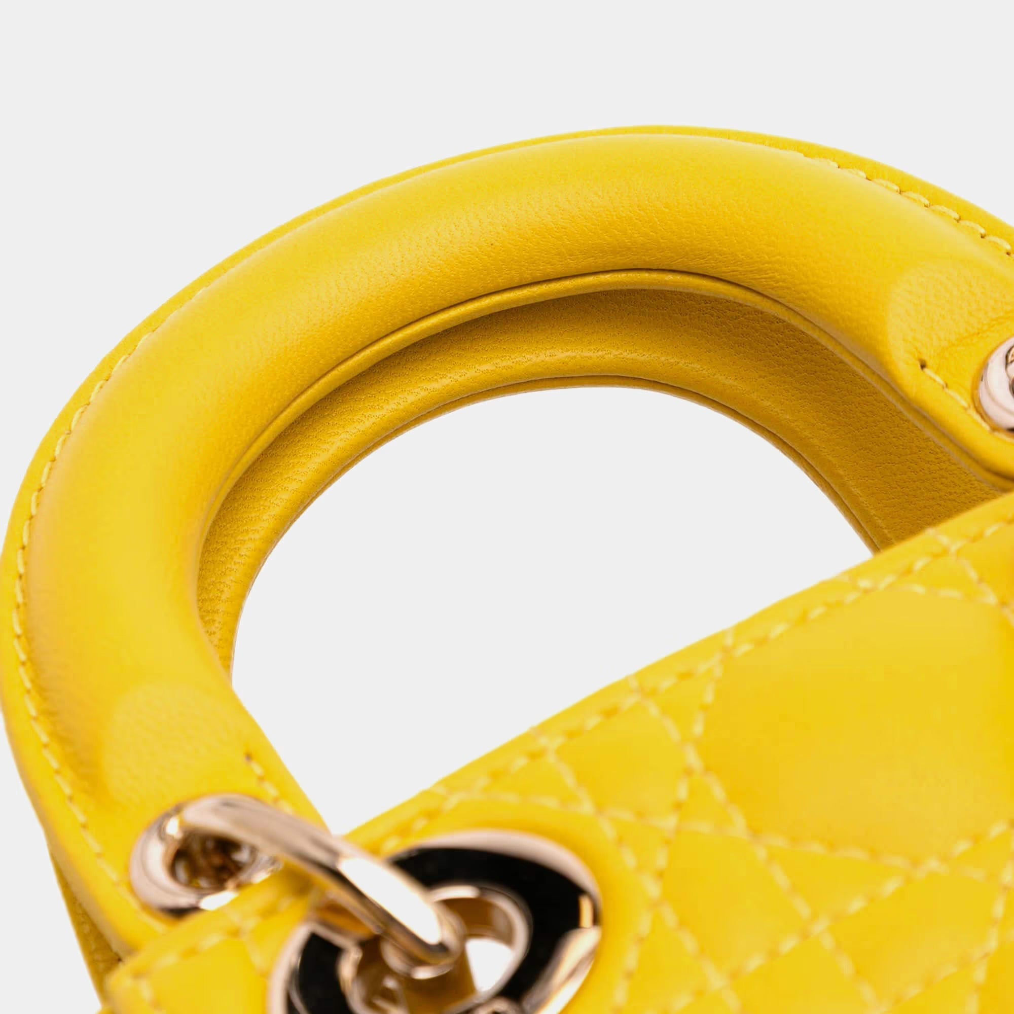 Dior Yellow Micro Lambskin Cannage Lady Dior