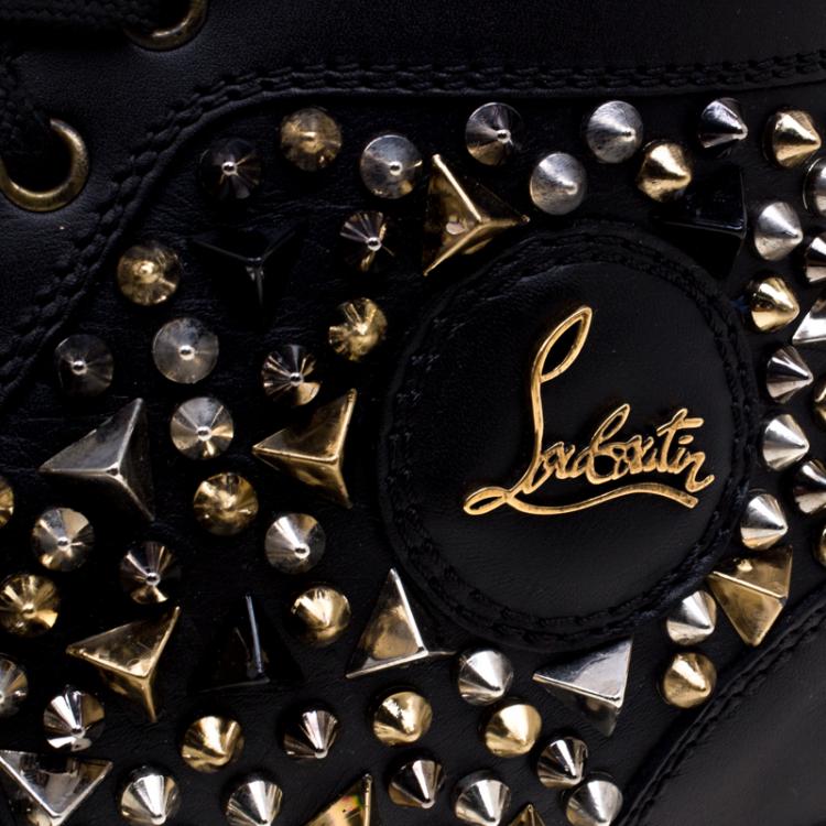 Christian Louboutin Black Leather Louis Spikes Lace Up High Top Sneakers Size 41