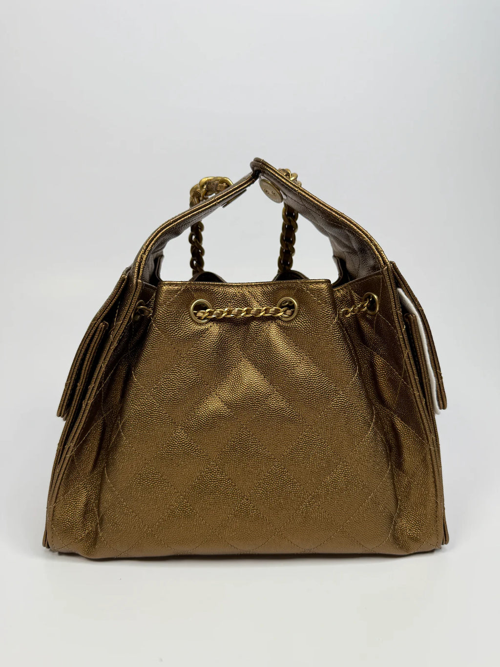 CHANEL 25 SMALL IN METALLIC BRONZE CAVIAR LEATHER WITH GHW