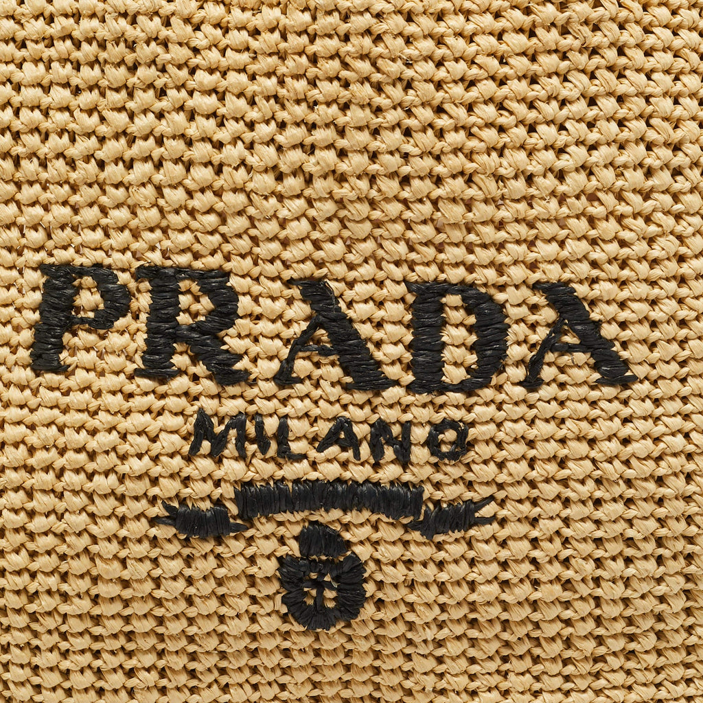 Prada Natural Raffia Logo Shopper Tote