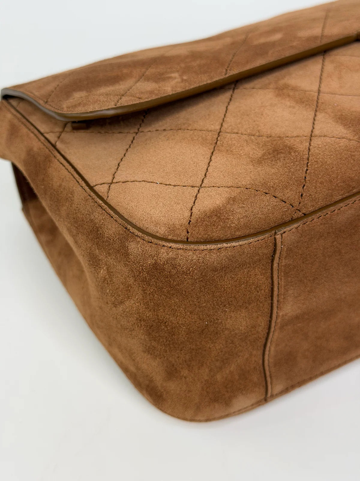 CHANEL MAXI FLAP IN TAN SUEDE WITH GOLD HARDWARE