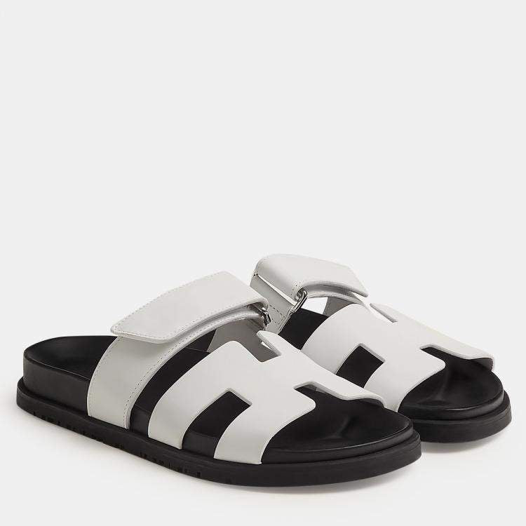 Hermes Black and white Rubber Chypre sandal 36