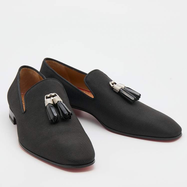 Christian Louboutin Black Nylon Rivalion Tassel Smoking Slippers Size 43