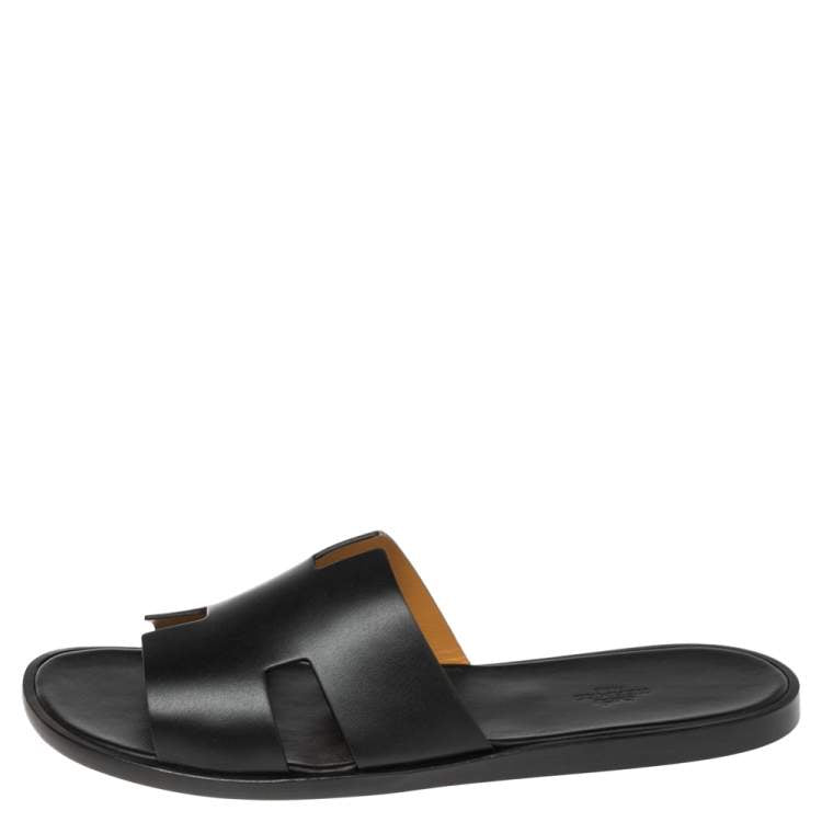 Hermes Black Leather Izmir Slide Sandal Size 46