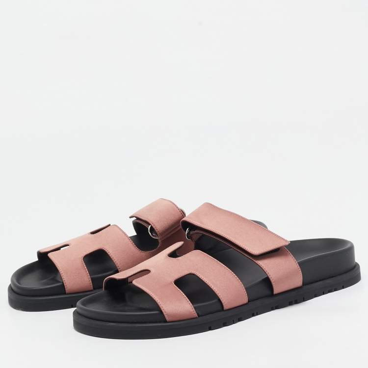 Hermes Pink Satin Chypre Slides Size 36