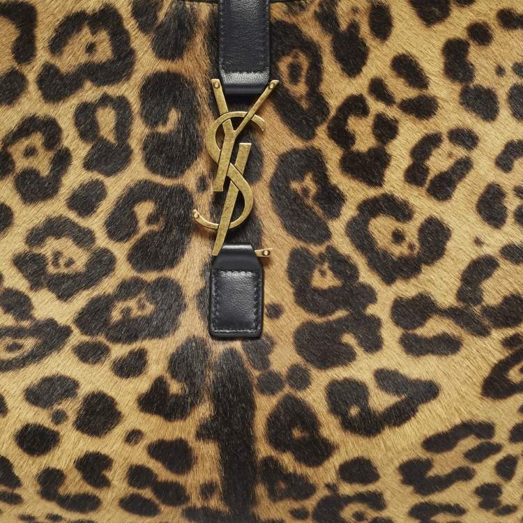 Saint Laurent LE 5 À 7 Bea Brown Leopard Print Calf Hair Tote