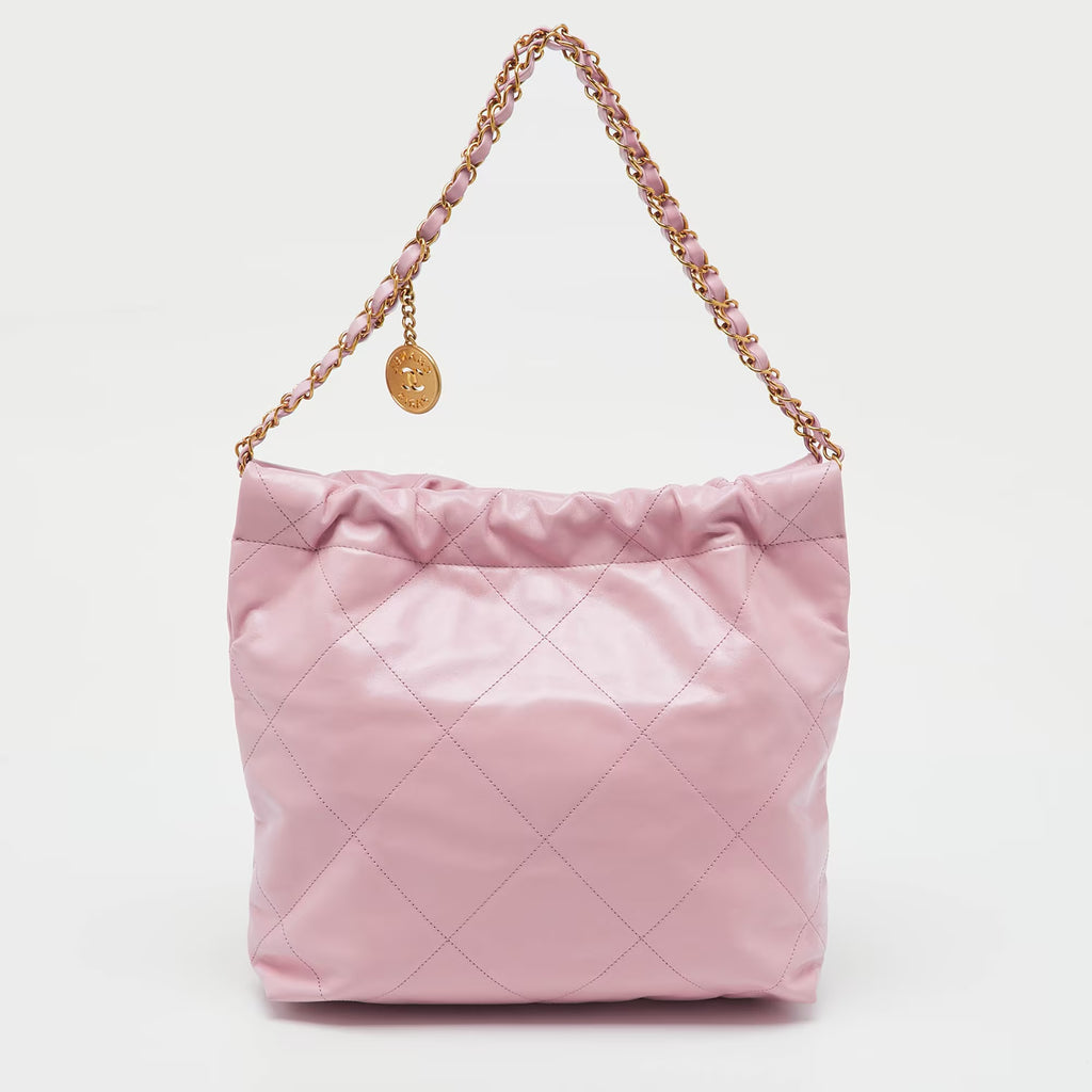 Chanel Light Pink Quilted Shiny Leather Small 22 Bag