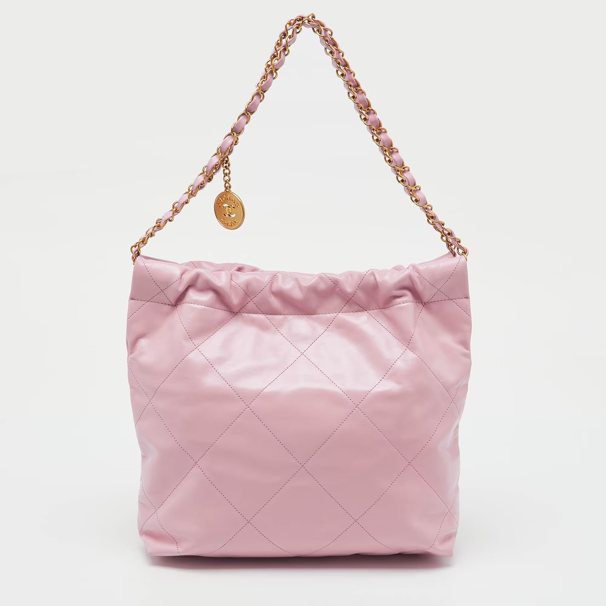 Chanel Light Pink Quilted Shiny Leather Small 22 Bag