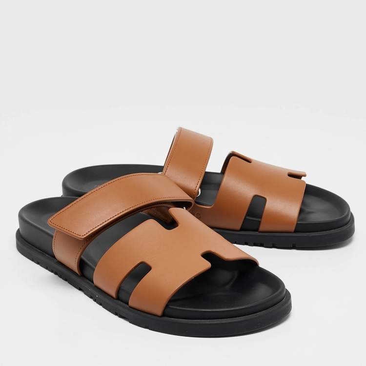 Hermès Brown Leather Chypre Sandals Size 39