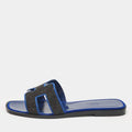 Hermes Blue/Black Suede Crystal Embellished Oran Flat Slides Size 36.5