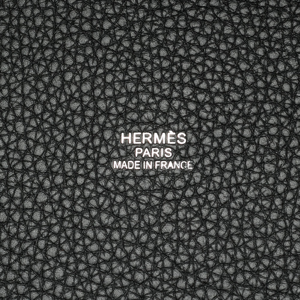 Hermes Pursangle MM Noir/Caramel Militaire Toile and Taurillon Clemence Leather Tote