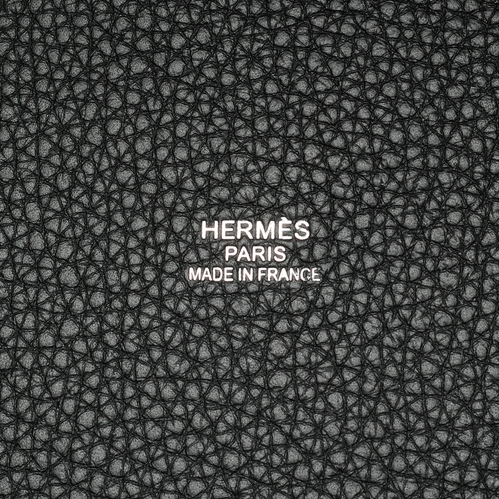 Hermes Pursangle MM Noir/Caramel Militaire Toile and Taurillon Clemence Leather Tote
