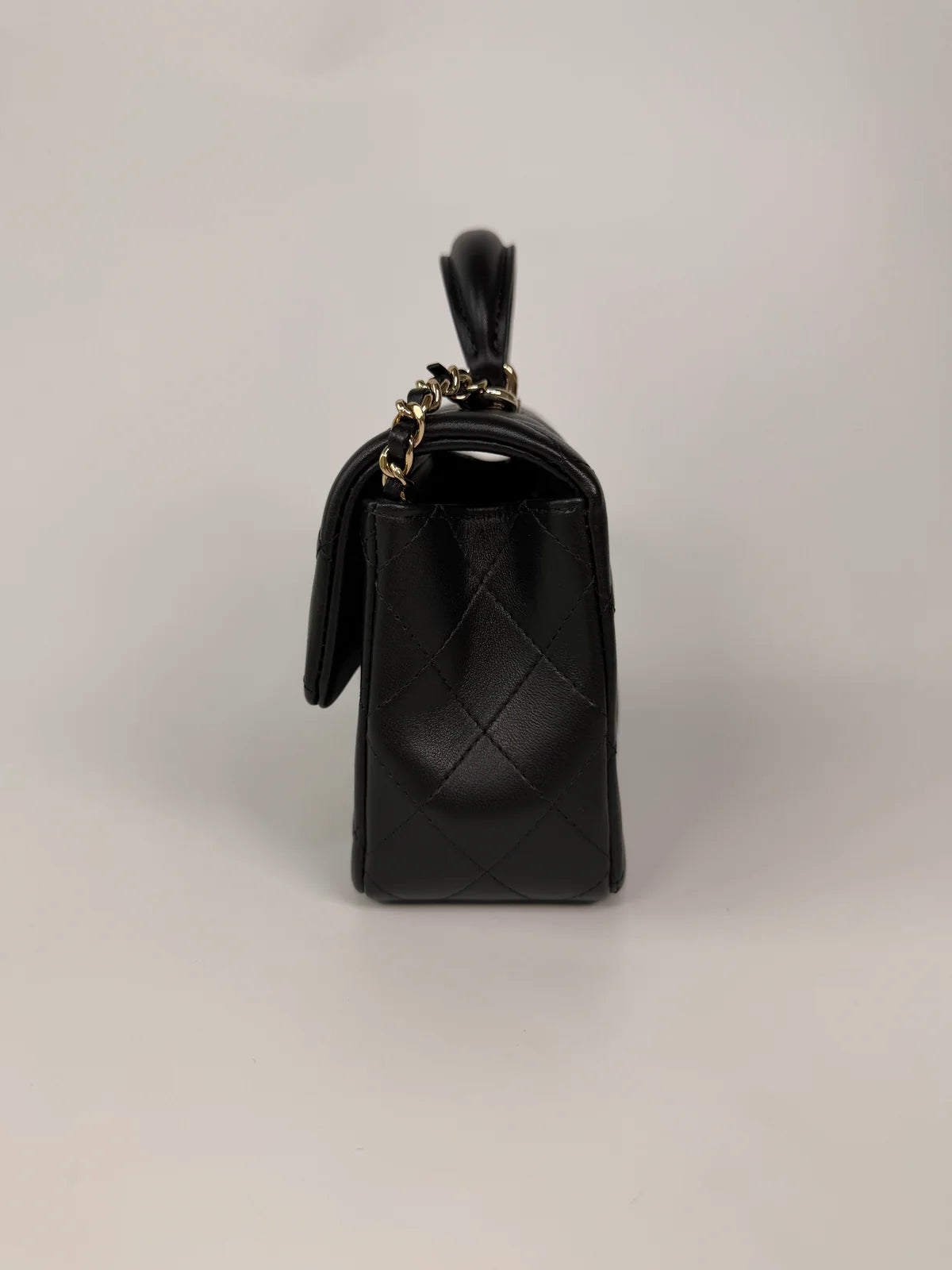 CHANEL MINI RECTANGLE TOP HANDLE IN BLACK LAMBSKIN LEATHER WITH PALE GOLD HARDWARE