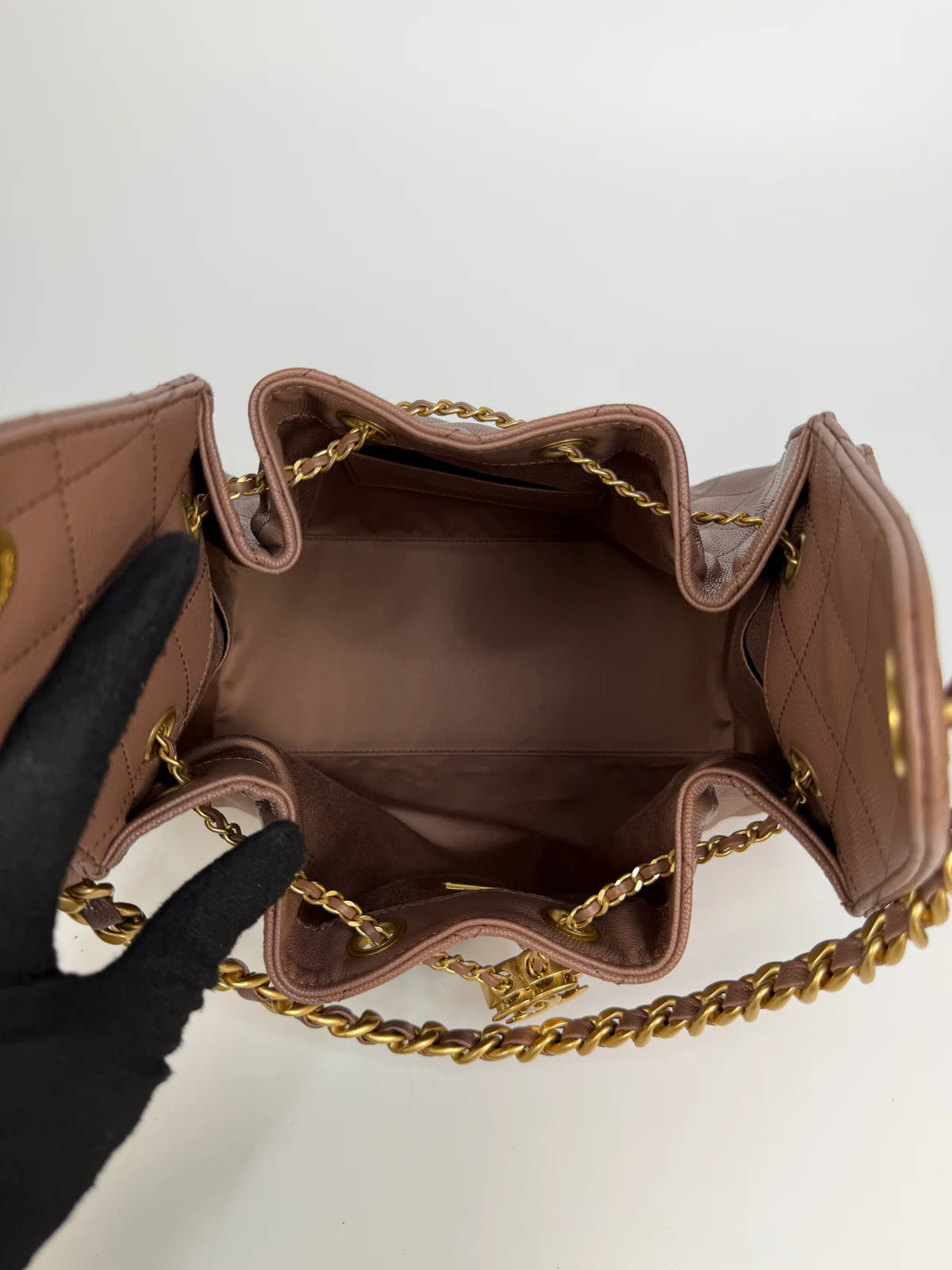 CHANEL 25 SMALL IN BROWN CAVIAR LEATHER WITH GOLD HARDWARE