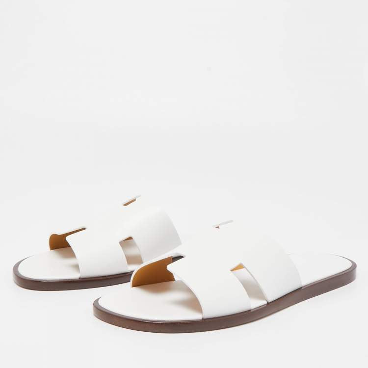 Hermes White Leather Oran Flat Sandals Size 44