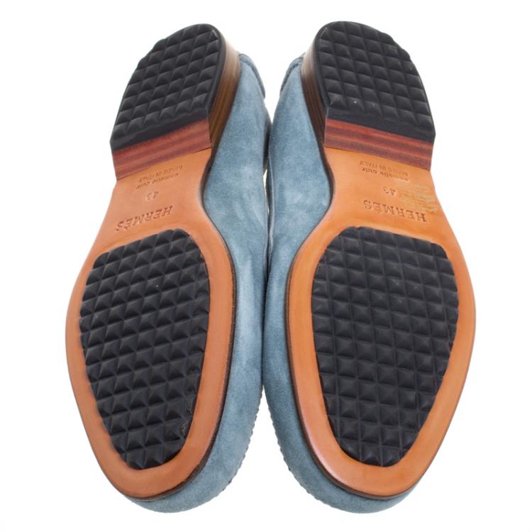 Hermes Slate Blue Suede Keep Moccasins Size 43