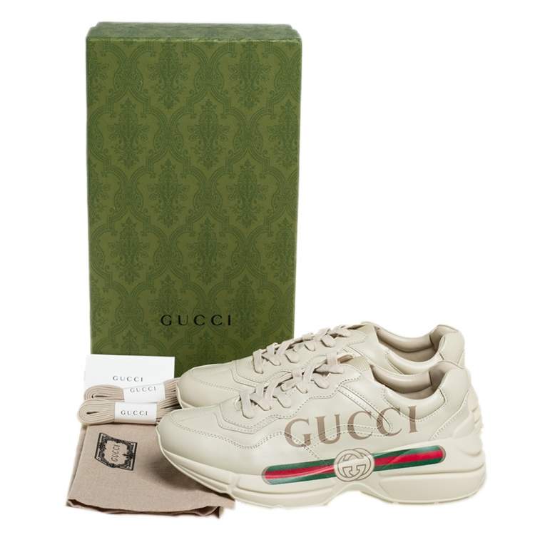 Gucci Beige Leather Rhyton Gucci Logo Low Top Sneakers Size 41