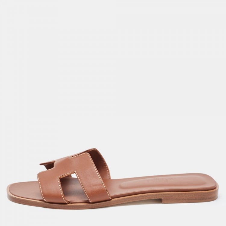 Hermes Brown Leather Oran Sandals Size 36.5