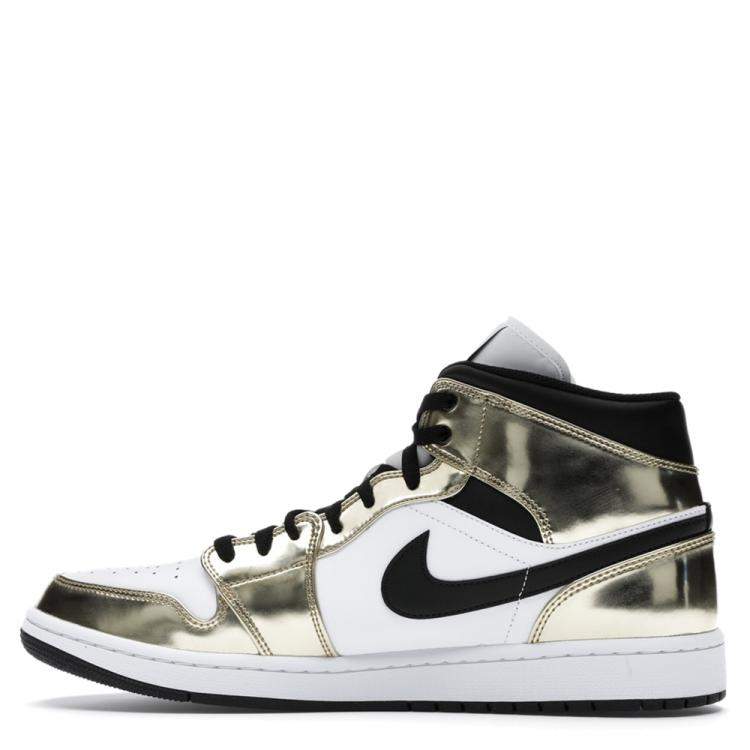 Nike Jordan 1 Mid Metallic Gold Black White Sneakers Size EU 38