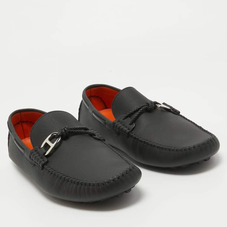 Hermes Black Leather Alessandro Slip On Loafers Size 44