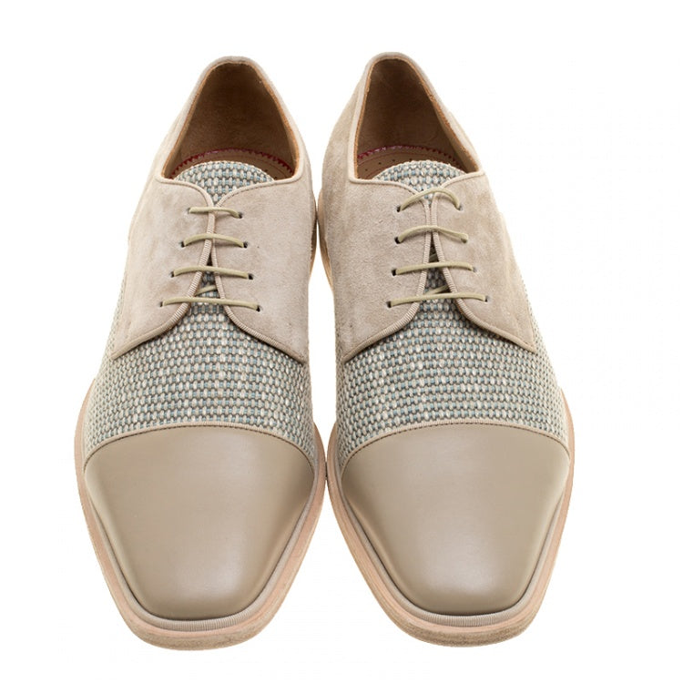 Christian Louboutin Beige Suede and Linen Bruno Orlato Lace Up Derby Size 42.5