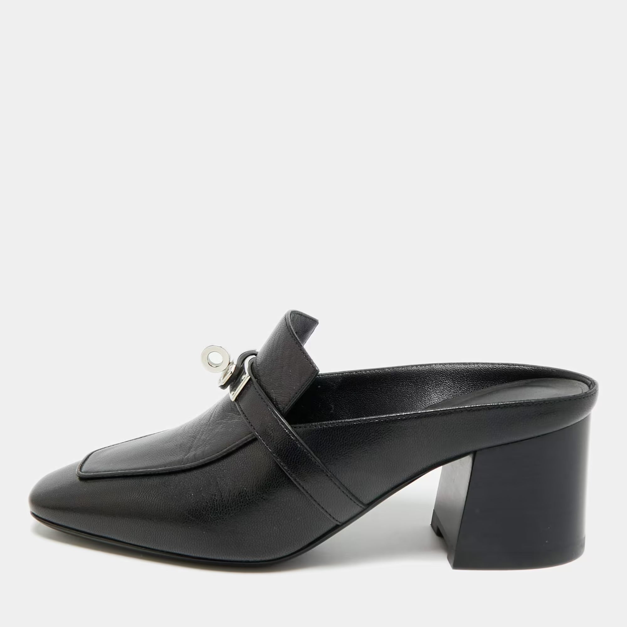 Hermès Blossom Size 35 Black Leather Mules