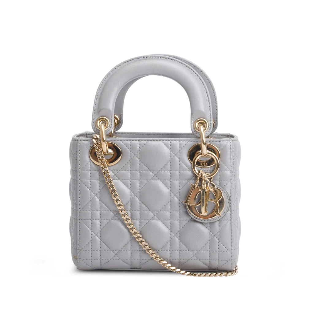 Christian Dior Grey Cannage Leather Mini Lady Dior Bag